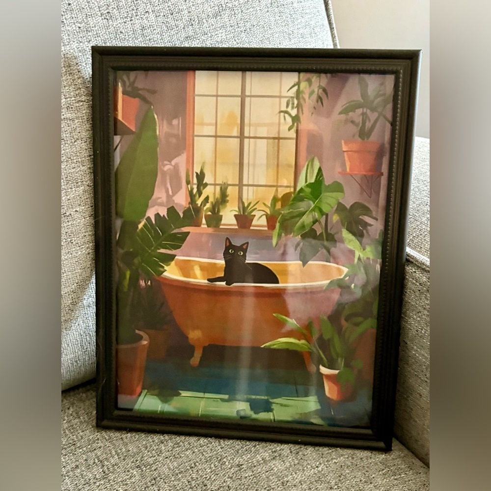 Framed 8x10 Funny Cat in Bathtub Art Print